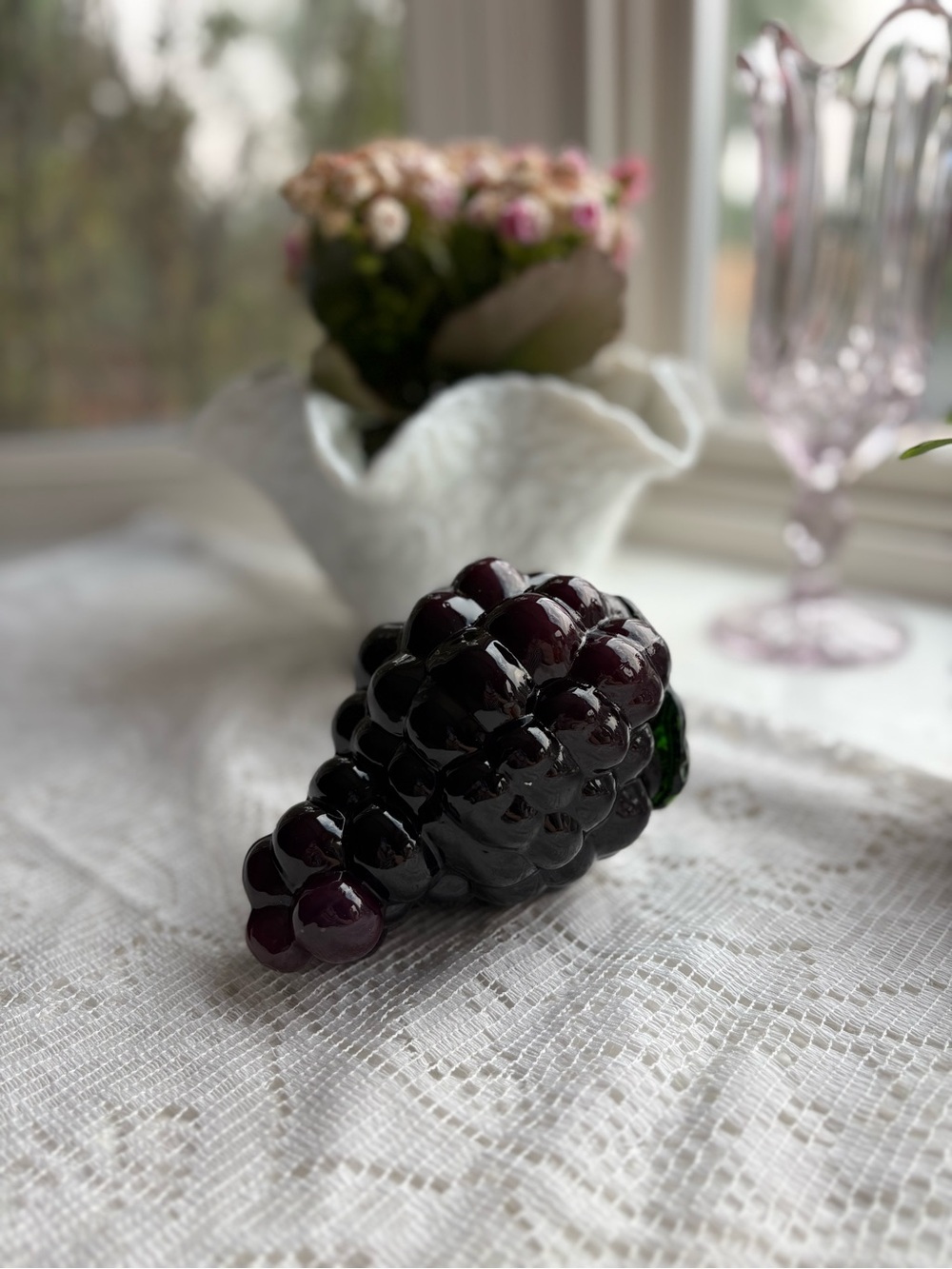 Dark Purple Glass Grape Figurine